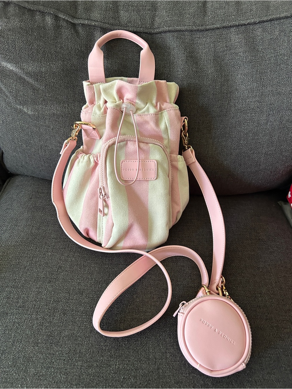 Poppy & Peonies Pink and Cream Striped Stanley Pickleball Crossbody Cooler Bag